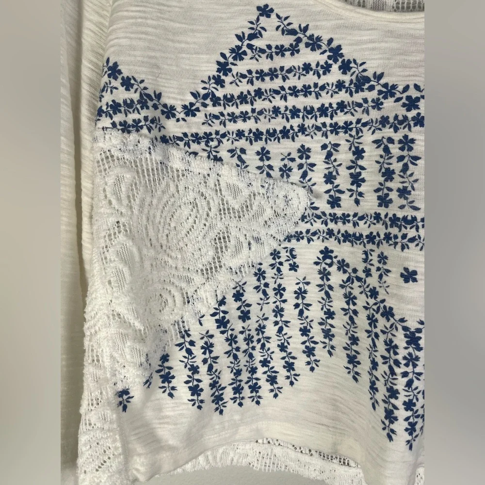Free People We the Free Crop Top Lace Inset White Blue Cotton Size XS NWT